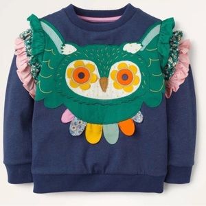 Mini Boden Owl Ruffle Sweatshirt Girls Size 11 12